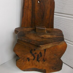 Antique French Primitive Rustic Wood Salt Box Olive Wood Holder Hand Crafted Hanging Storage Box