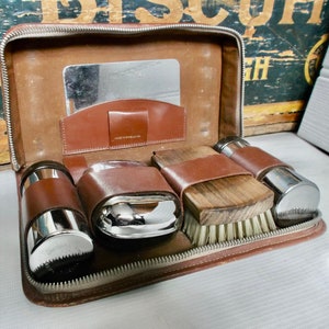 Vintage Mens Art Deco Travel Grooming Toiletries Set English British Dopp Case Circa 1930s