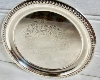 Vintage Ornate Silver Metal Tray Vintage Wedding Decor