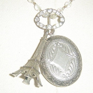 Parisian Vintage Assemblage Locket Necklace French Eiffel Tower Souvenir Gift