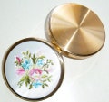 Vintage Flowers Compact Mid Century Gold Powder Compact MCM 1950s
