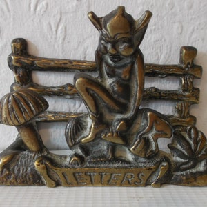 Antique Brass Letter Holder Circa 1900s Vintage Pixie Elf Imp Desk Organiser