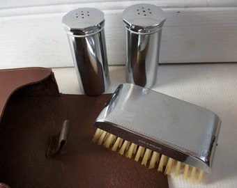 Men's Vintage Travel Set Chrome Toiletries Grooming Kit English Leather Dopp Set 1930s 1940s