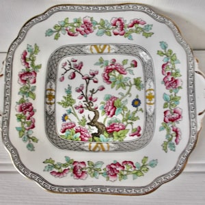 Vintage English Serving Tray with Garden Flowers Asian Style Tea Cake Tray