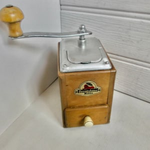 Vintage Art Deco Zassenhaus Mokka Wood and Metal Coffee Grinder Mill Spice Grinder