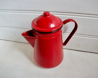 Vintage MCM Red Enamel Coffee Pot or Hot Chocolate Pot