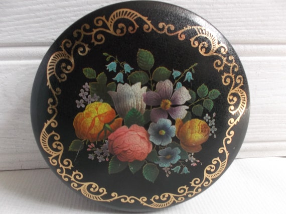 Vintage MCM Floral Boudoir Powder Tin Vanity Cont… - image 1