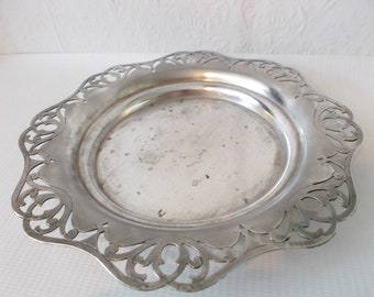 Art Nouveau Ornate Silver Plated Dish English Vintage Tray Circa 1900s
