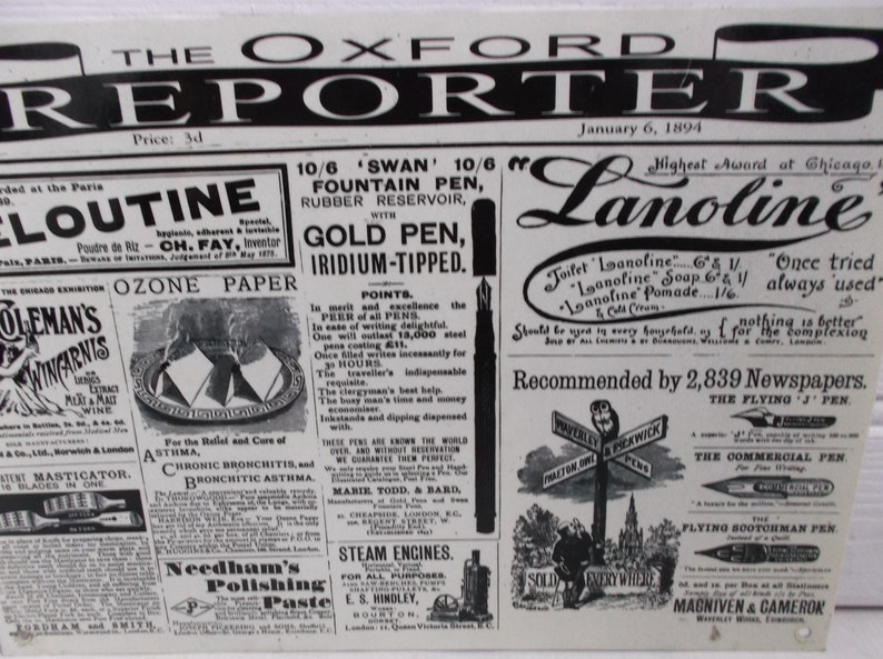 Vintage English Oxford Reporter Advertising Sign Metal Newspaper Ad ...