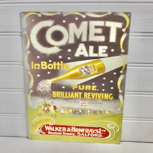 Vintage British Comet Ale Beer Metal Enamel Advertising Sign