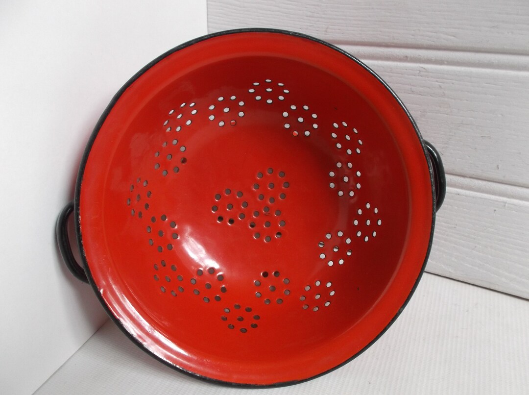 Vintage Red Enamel Colander Strainer European Bowl Etsy