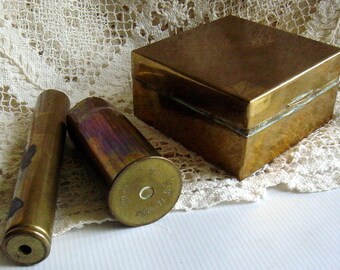 Antique WW1 Brass Military Memorabilia Cigarette Box and Shells