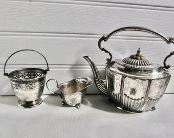 Antique English Ornate Victorian Edwardian Silver Plated Tea Set