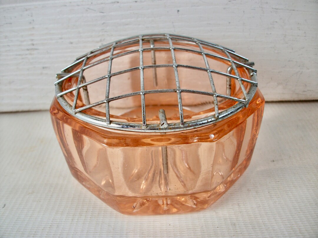 Vintage Pink Glass Flower Frog Vase Art Deco 1930s Wedding Rose Vase Etsy