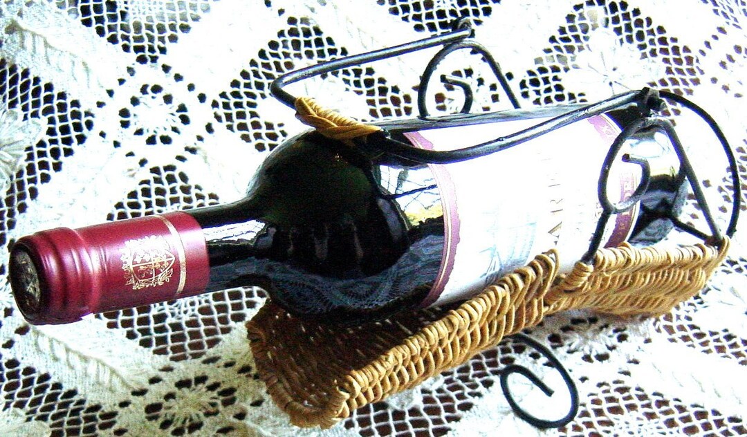 Vintage French Wine Bottle Holder Basket Etsy