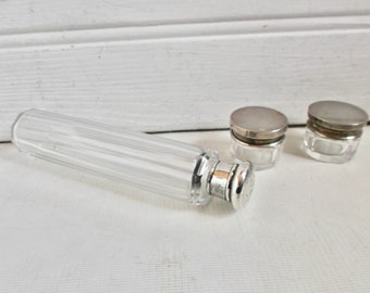 Antique Silver and Glass Apothecary Boudoir Bottles Vanity Dressing Table Set Travel Grooming Kit