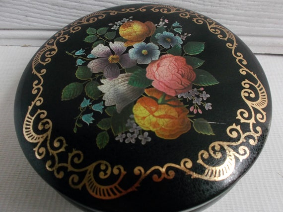 Vintage MCM Floral Boudoir Powder Tin Vanity Cont… - image 4