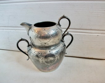 Antique Silver Creamer and Sugar Bowl Set