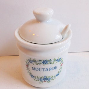 Vintage French Moutarde Pot Porcelain Mustard Jar with Spoon