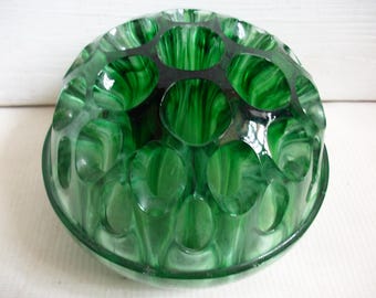Antique English Green Glass Flower Frog Posey or Rose Vase Insert