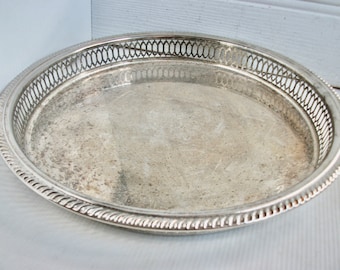 Vintage MCM Silver Plated Ornate Round Serving Tray