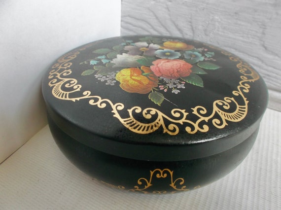 Vintage MCM Floral Boudoir Powder Tin Vanity Cont… - image 2