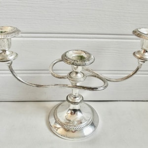 Vintage Silver Metal Candelabra Three Candle Holder