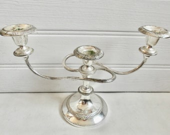 Vintage Silver Metal Candelabra Three Candle Holder