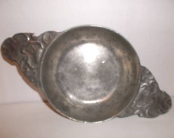 Vintage French Pewter Tastevin Wine Taster Cup Sommeliers Cup Double Shell Handle Cup Porringer