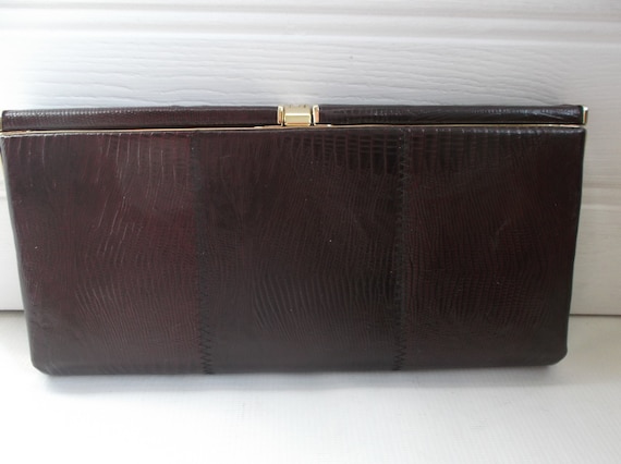 Vintage Brown Mock Croc Leather Handbag Mid Century Modern Purse