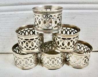 Vintage English Ornate Silver Metal Napkin Rings Set of Six