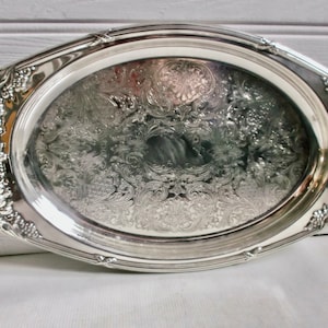 Vintage English Falstaff Ornate Oval Silver Serving Tray With Monogram Area Wedding Platter Decor