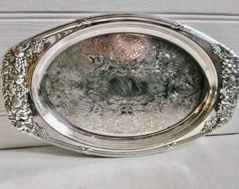 Vintage English Falstaff Ornate Oval Silver Serving Tray With Monogram Area Wedding Platter Decor