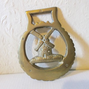Vintage MCM Brass Windmill Horse Medallion and Fireplace Decor