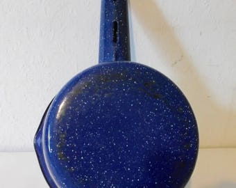 Vintage blauwe speckleware kookpot geëmailleerde metalen pan