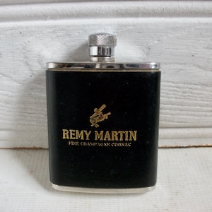 Mens Vintage Remy Martin Cognac Pocket Hip Flask Leather and Stainless Steel Liquor Container