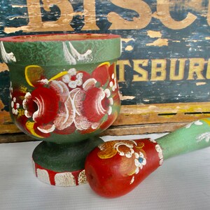 Vintage Toleware Wood Pestle & Mortar Bowl