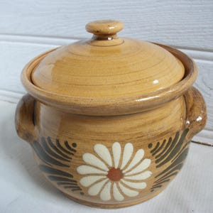 Vintage fransk Alsace keramik rund gryta täckt tallrik kokkärl