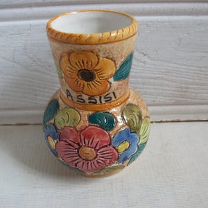 MCM Italian Pottery Vase Vintage Souvenir of Assisi Italy Art Pottery