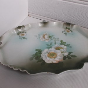 Antique Wild Roses Vanity Tray Porcelain Boudoir Dressing Table Dish