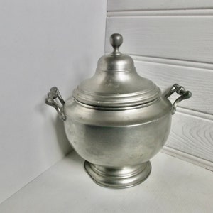 Antique European Pewter Compote or Lidded Tureen Casserole Dish Dining and Serving Bowl
