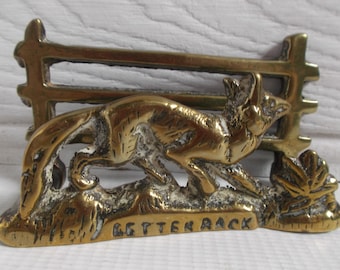 Antique Brass Letter Holder Circa 1900s English Countryside Fox Napkin Holder British Souvenir