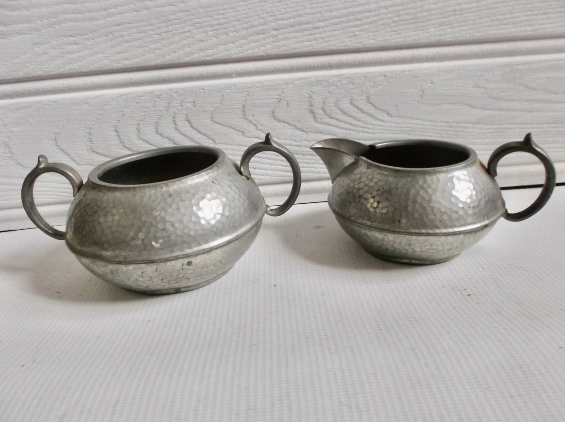 Antique English Hammered Pewter Creamer and Sugar Bowl Set Etsy