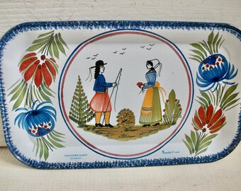 Vintage French Quimper Faience Metal Tray French Decor and Souvenir