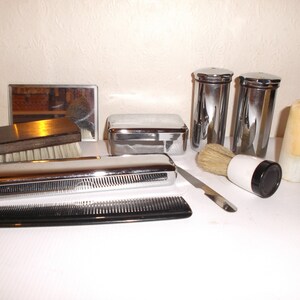 Vintage Mens Luxury Travel Kit Leather and Chrome Toiletries Grooming Dopp Kit English Train Case