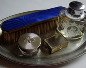 Vintage Women's Vanity Dressing Table Silver Toiletries Set and Tray
