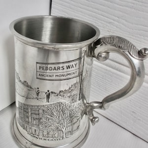 Vintage British Pewter Tankard Souvenir Stein of Norfolk Broads Pint Size English Pub Mug Breweriana Collectible