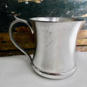 English Vintage Silver Pewter Georgian Style Baby Cup with Handle, Child's Metal Mug Drink Cup