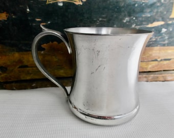 Engelsk vintage silver tenn georgiansk stil babykopp med handtag, barns metallmugg dryckeskopp
