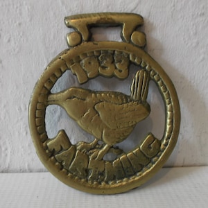 English Brass Horse Medal 1933 Farthing Bird Vintage Tack Decor